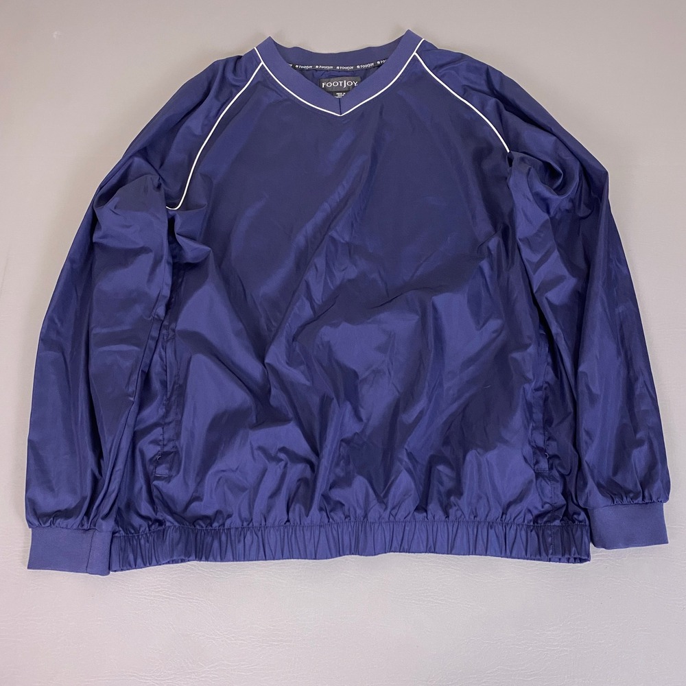 FootJoy Windbreaker Jacket Men's XXL Navy Blue V-Neck Golf Pullover Long Sleeve